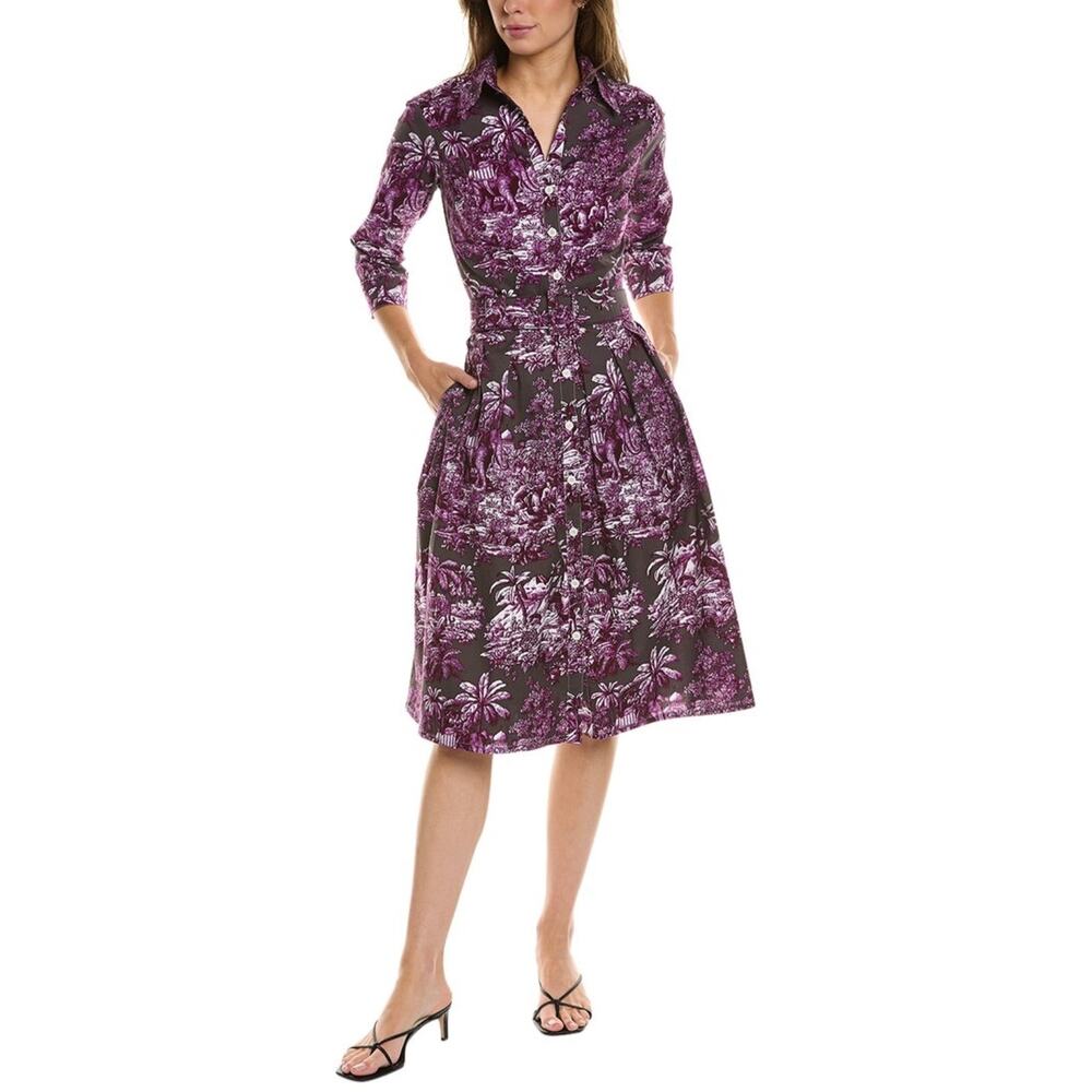 Rickie Freeman Teri Jon Metallic Jacquard Shirt Dress Floral Print Size S‎ 4/6
